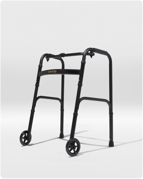 Black walker with wheels on a white background
