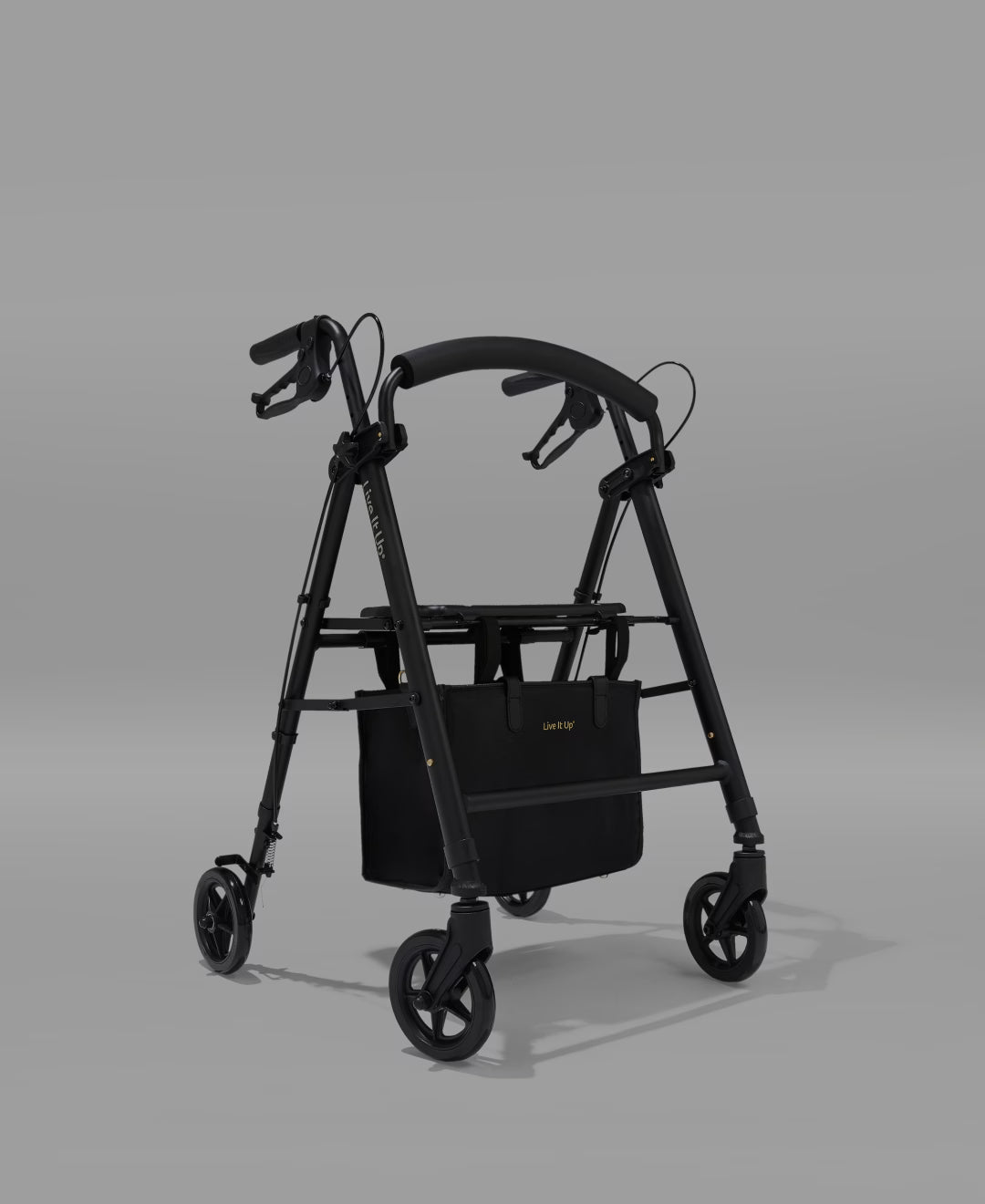 Black walker with a basket on a gray background