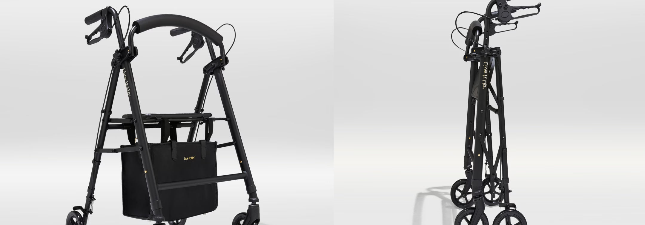 Black walker with a bag on a white background